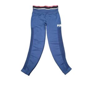 Victoria’s Secret PINK Cool & Comfy Crop Blue Mesh Leggings Logo Women’s Size XS